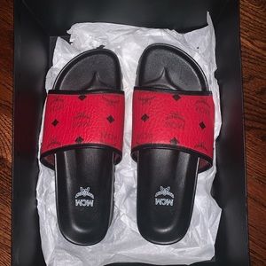 New Women MCM Visteso Red Slides w/ Box